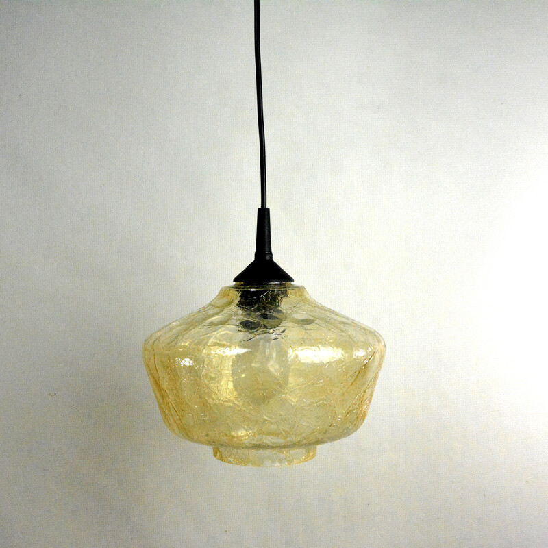 Vintage sodium glass pendant lamp, Poland 1970s