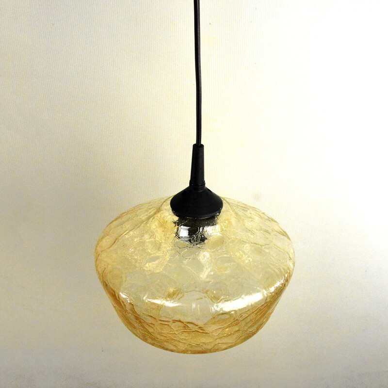 Vintage sodium glass pendant lamp, Poland 1970s