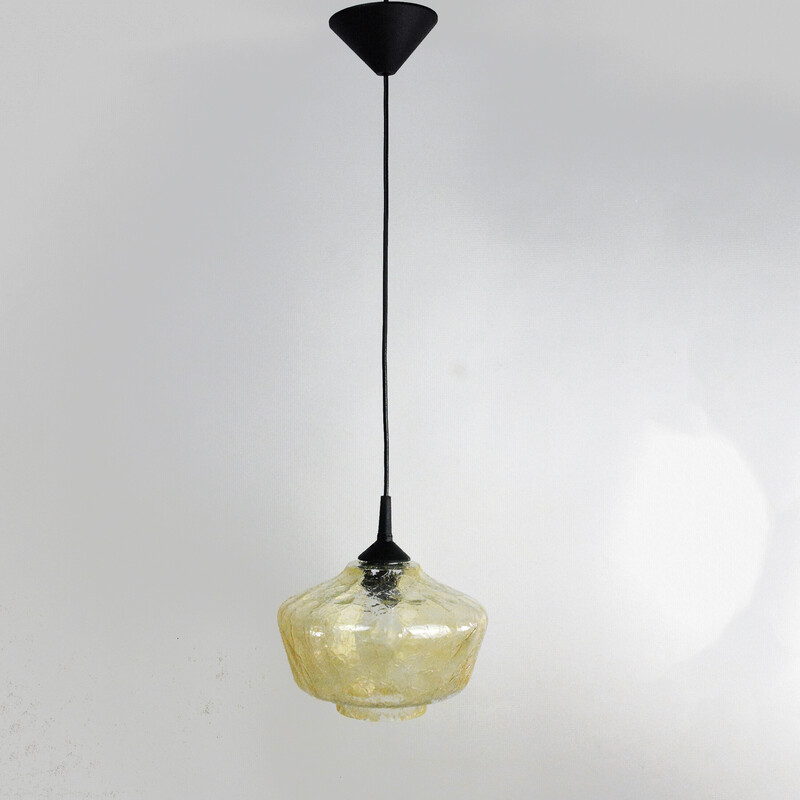 Vintage sodium glass pendant lamp, Poland 1970s