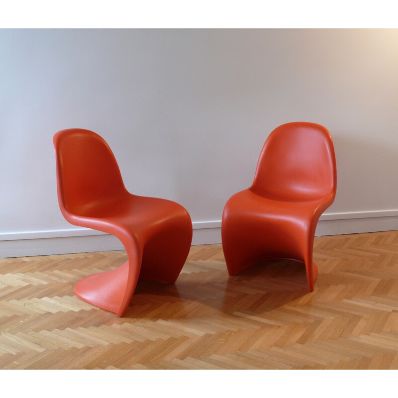 Set of 4 chairs model "Panton" red in plastic by Verner Panton for Vitra - 1960s