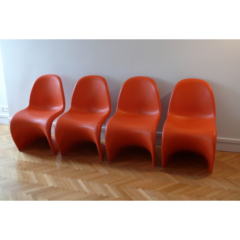 Set of 4 chairs model "Panton" red in plastic by Verner Panton for Vitra - 1960s