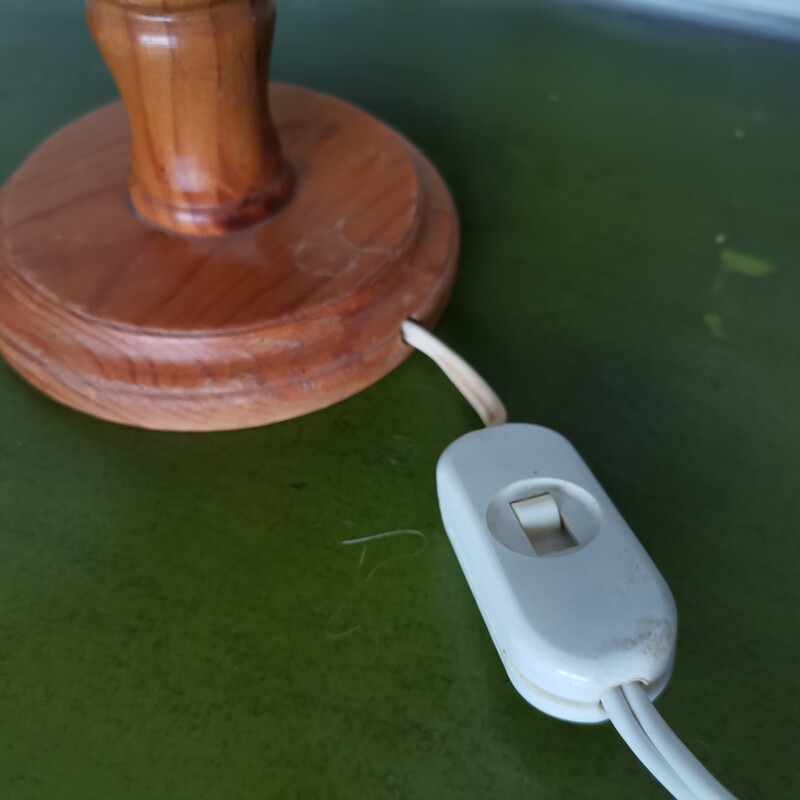 Lámpara de mesa portuguesa boho de mediados de siglo en madera y paja, años 60