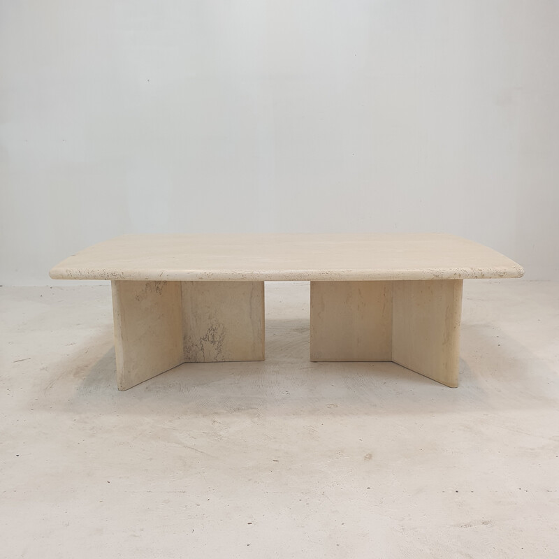 Italian vintage travertine coffee table, 1980s