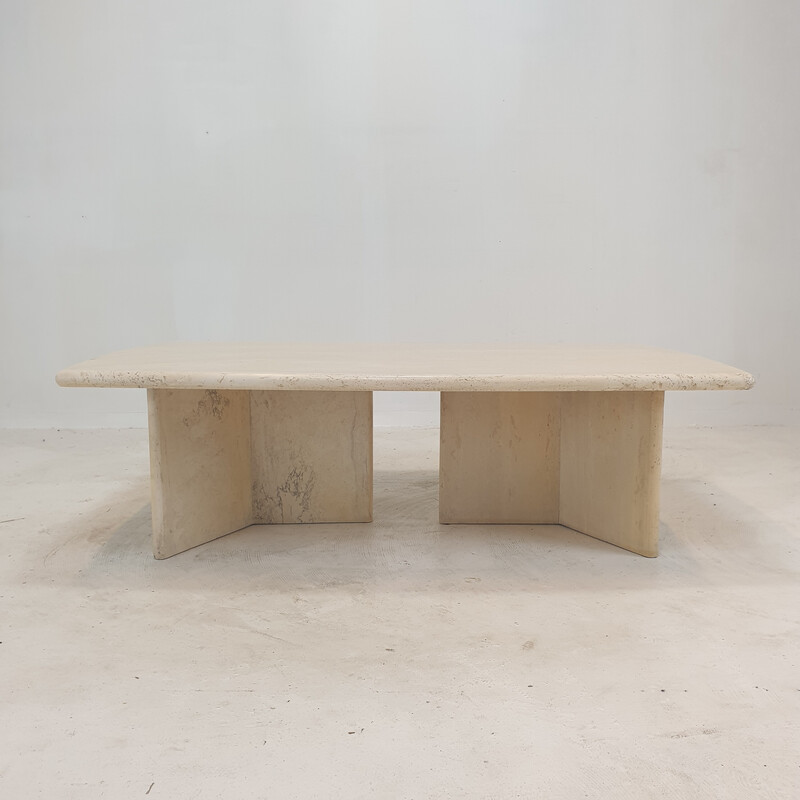 Italian vintage travertine coffee table, 1980s