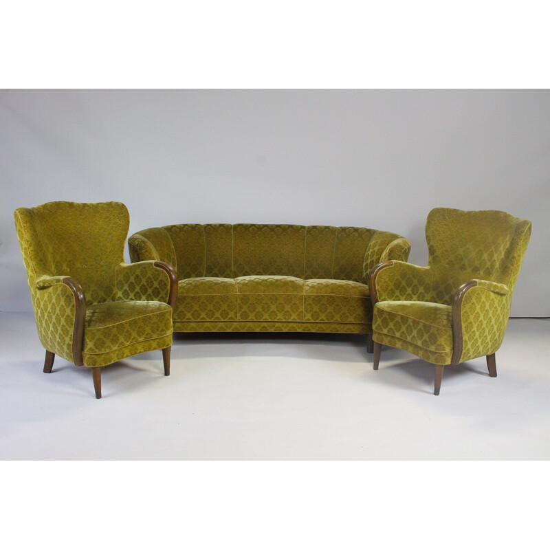 Goldenes Banana-Sofa aus der Mitte des Jahrhunderts, Dänemark 1950er Jahre