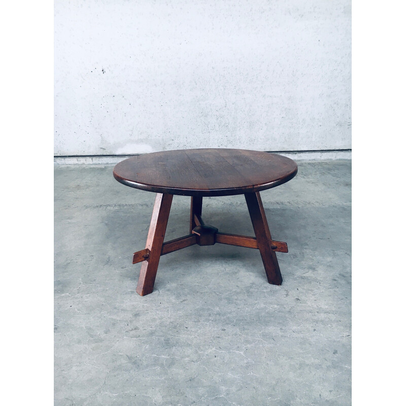 Vintage Rustic oakwood side table, France 1940s