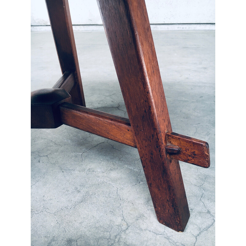 Vintage Rustic oakwood side table, France 1940s