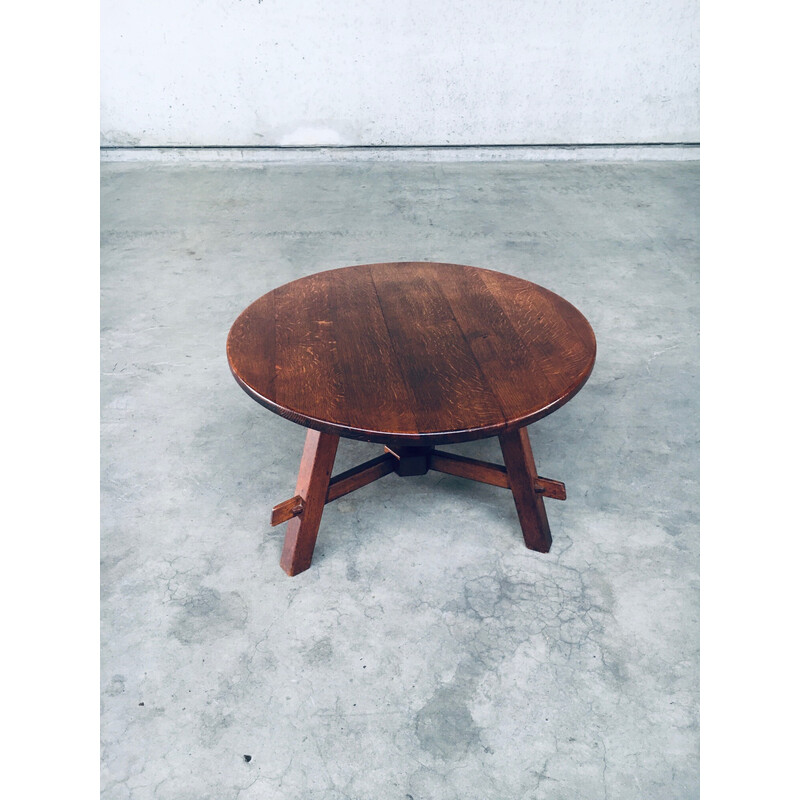 Vintage Rustic oakwood side table, France 1940s