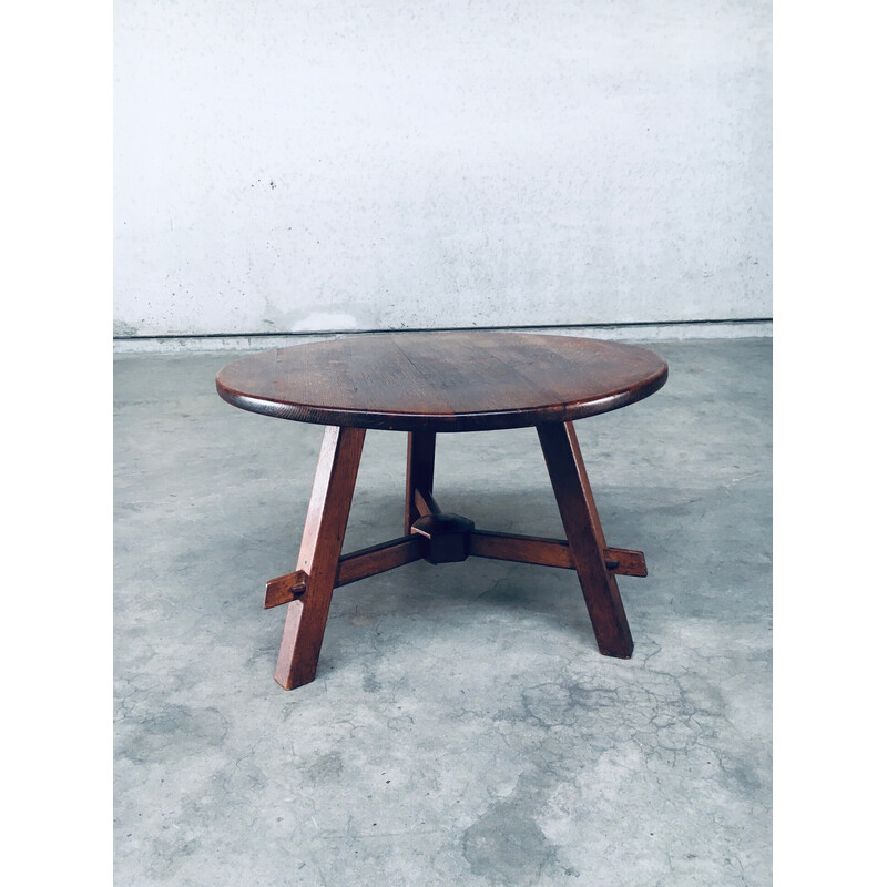 Vintage Rustic oakwood side table, France 1940s