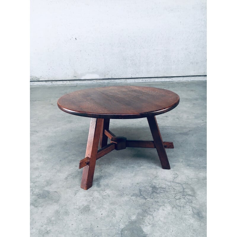 Vintage Rustic oakwood side table, France 1940s