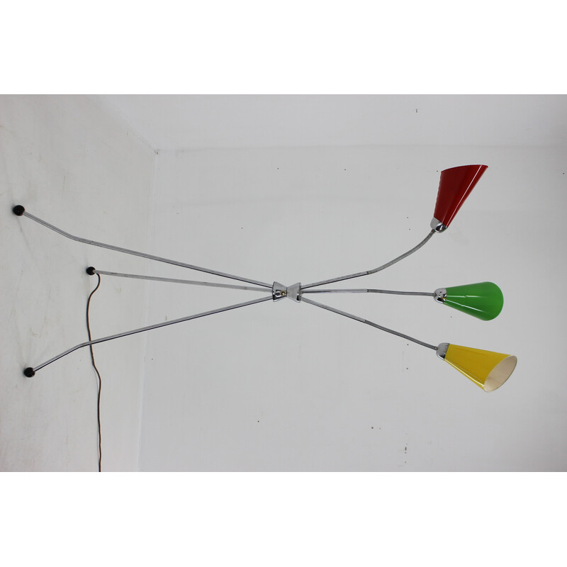 Vintage chrome plated tripod floor lamp, Czechoslovakia 1960s