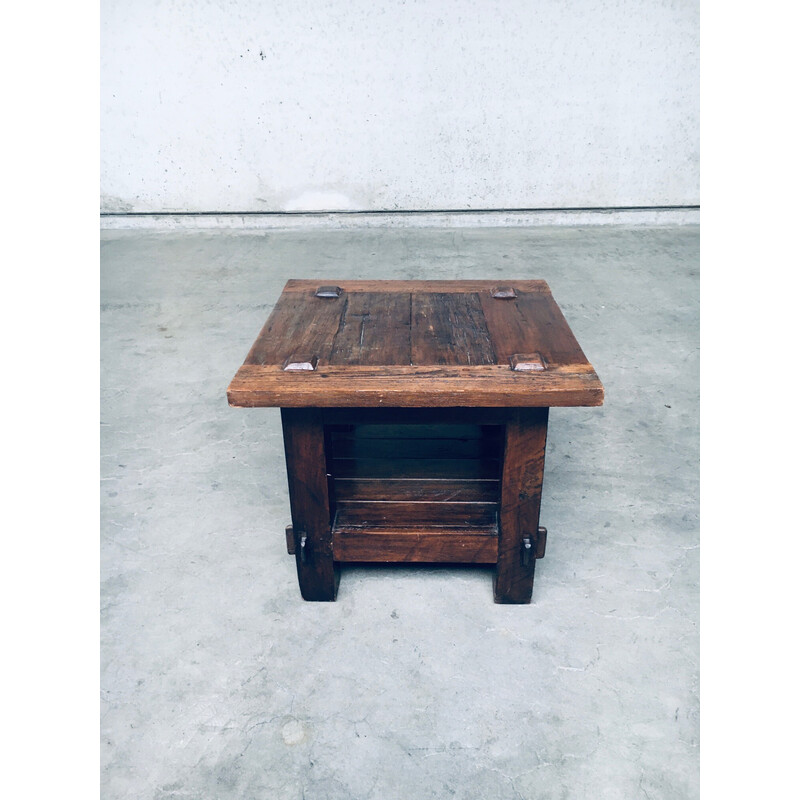 Mesa auxiliar vintage de madera maciza de roble, Francia años 30