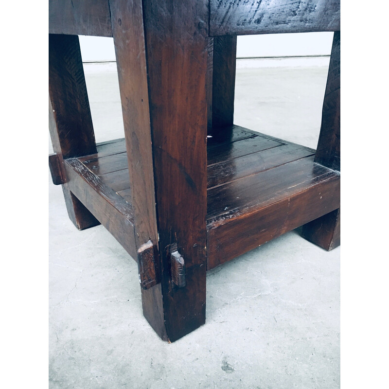Mesa lateral de madeira maciça de carvalho Vintage, França 1930