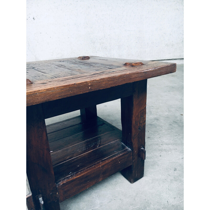 Vintage solid oakwood side table, France 1930s