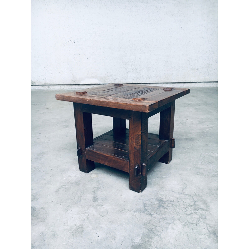 Vintage solid oakwood side table, France 1930s