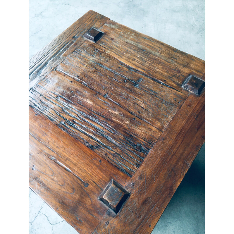 Vintage solid oakwood side table, France 1930s