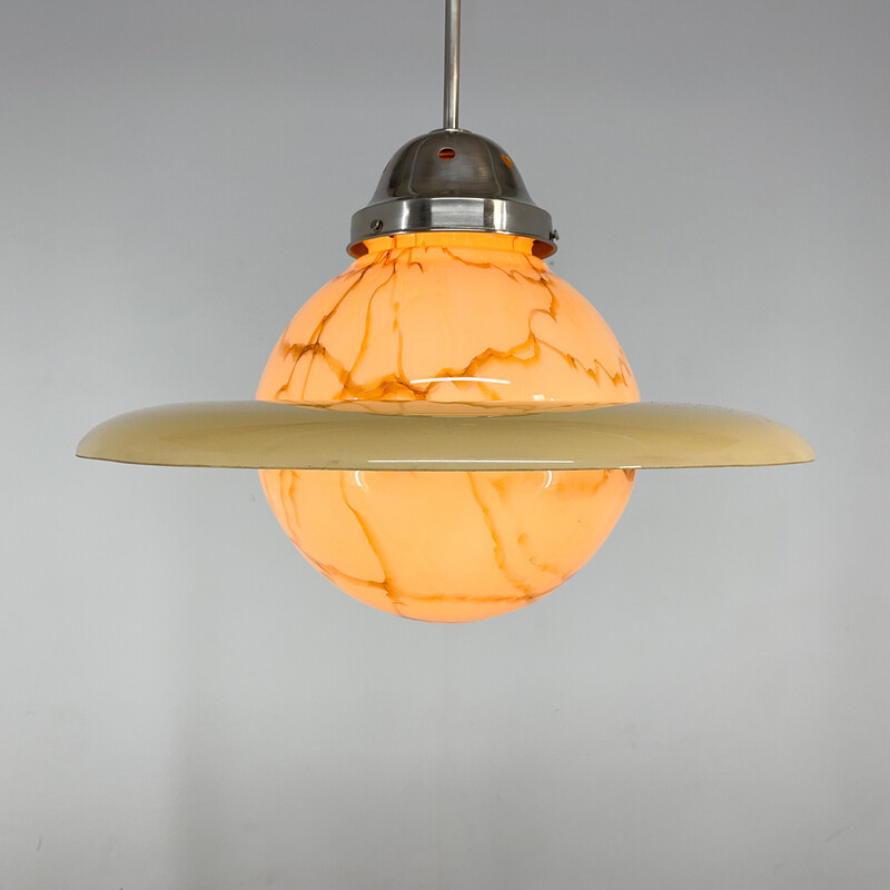 Vintage marble and glass Saturn pendant lamp, 1930s