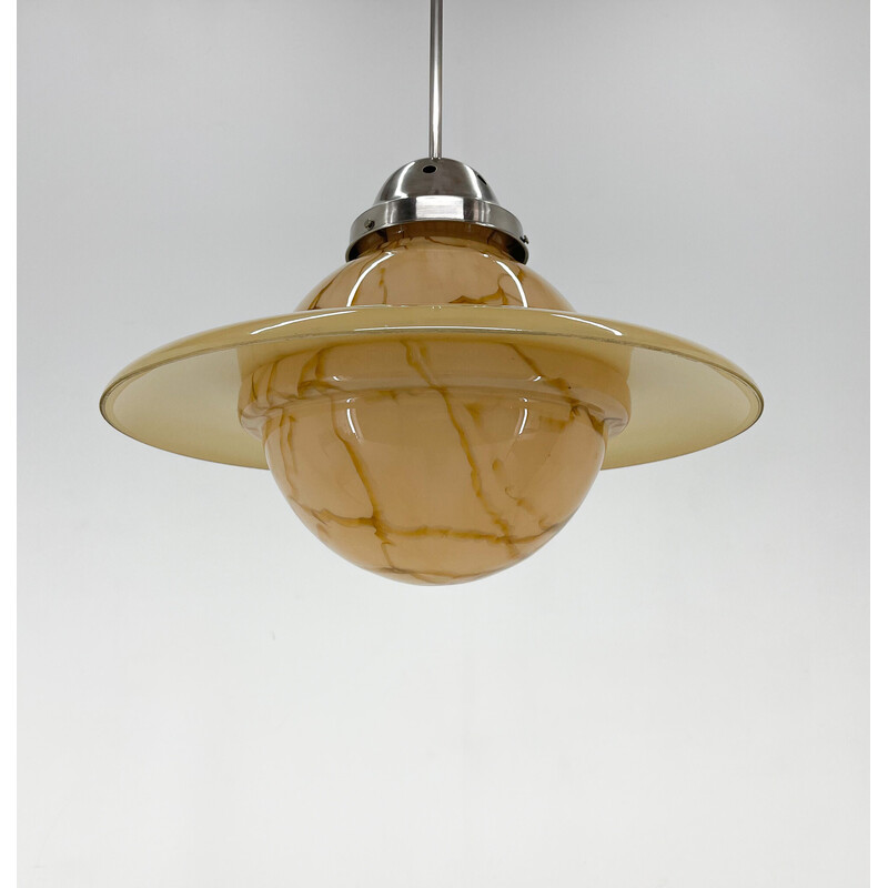 Vintage marmeren en glazen Saturnus hanglamp, jaren 1930
