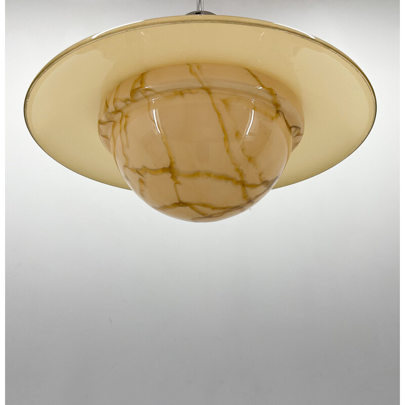 Lampada a sospensione Saturn in marmo e vetro d'epoca, anni '30