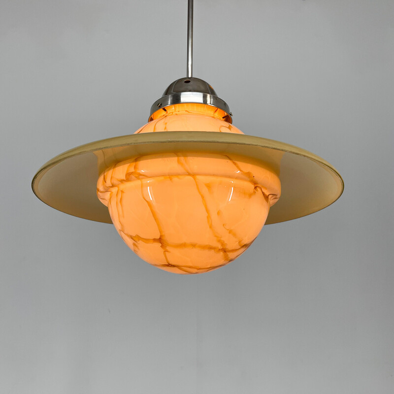 Vintage marble and glass Saturn pendant lamp, 1930s