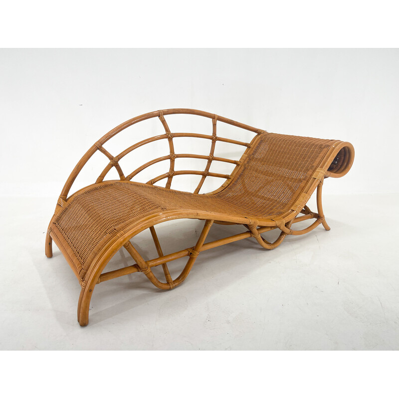 Vintage garden rattan lounge chair, 1980s