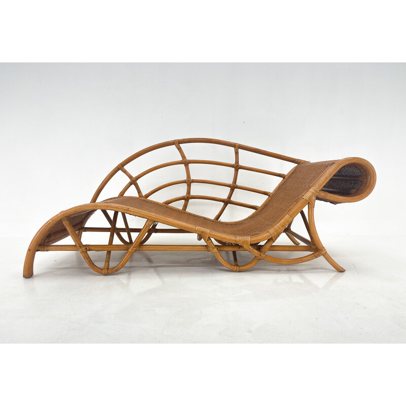 Vintage garden rattan lounge chair, 1980s