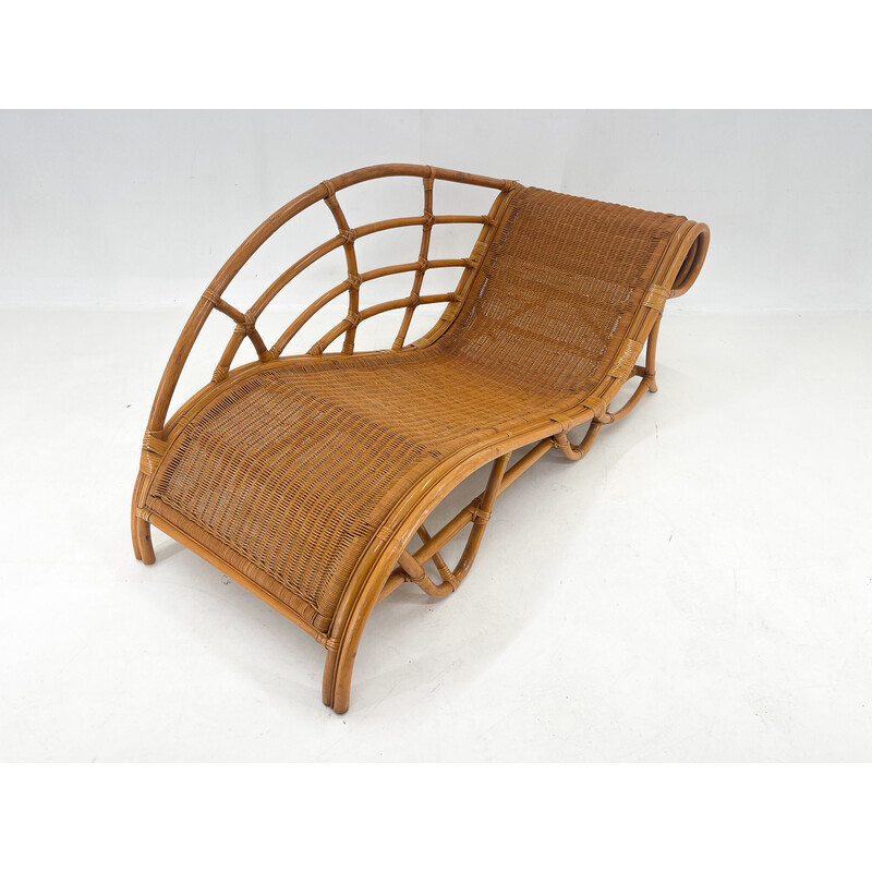 Vintage garden rattan lounge chair, 1980s
