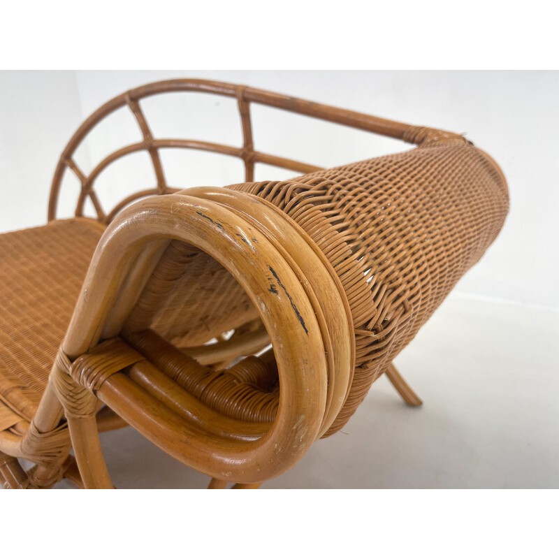 Vintage garden rattan lounge chair, 1980s