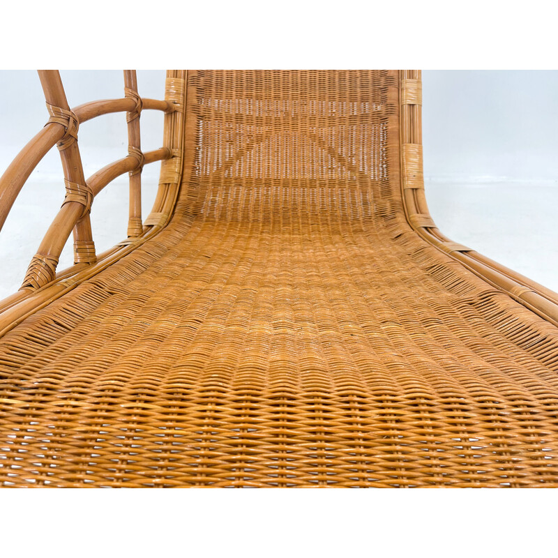 Fauteuil lounge de jardin vintage en rotin, 1980