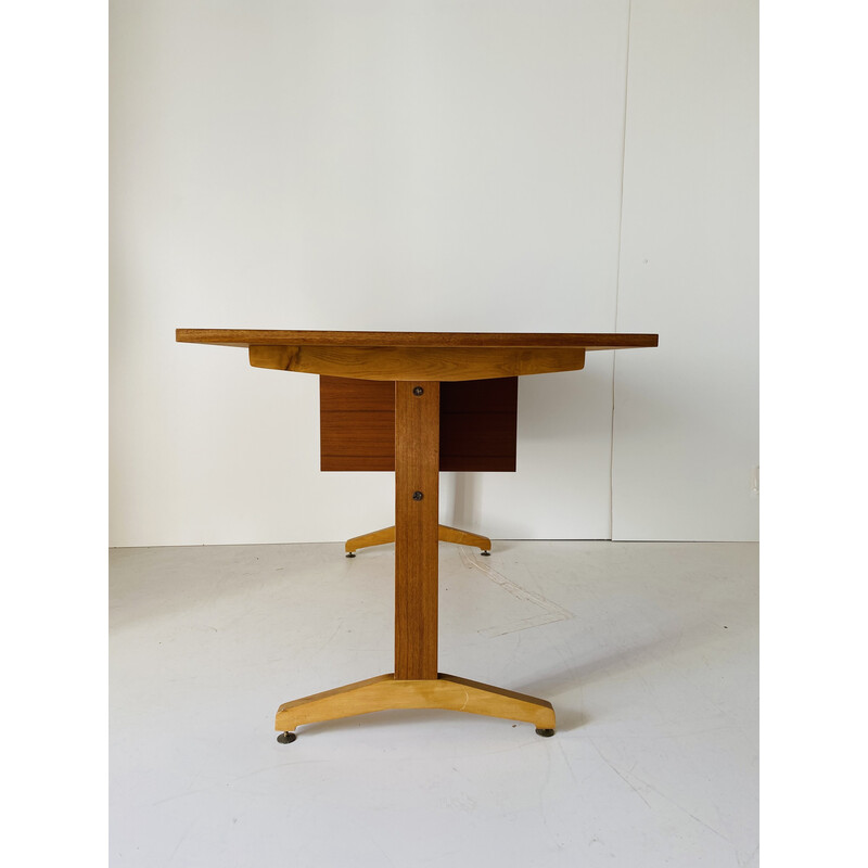 Vintage italian teak and cherry wood desk, 1960s