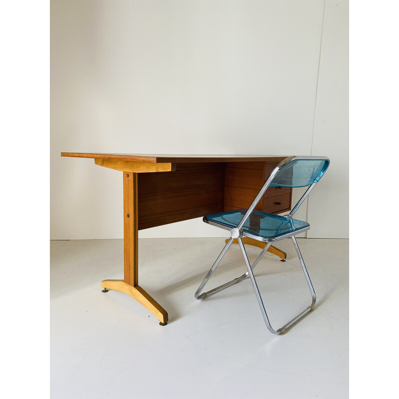 Vintage italian teak and cherry wood desk, 1960s