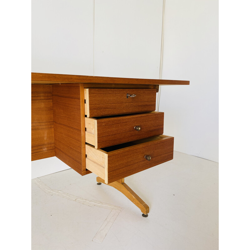 Vintage italian teak and cherry wood desk, 1960s