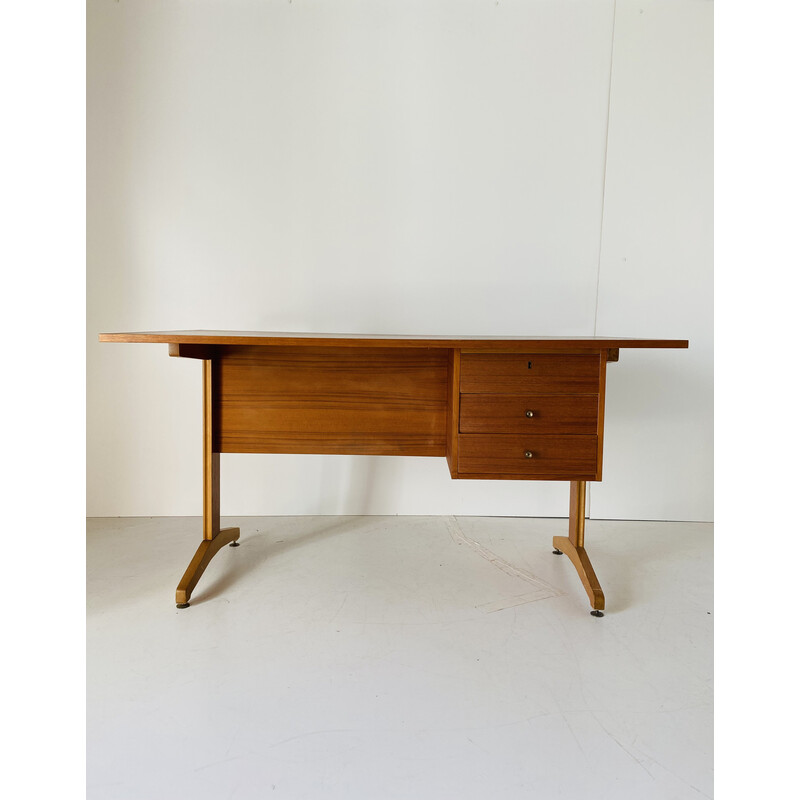 Vintage italian teak and cherry wood desk, 1960s