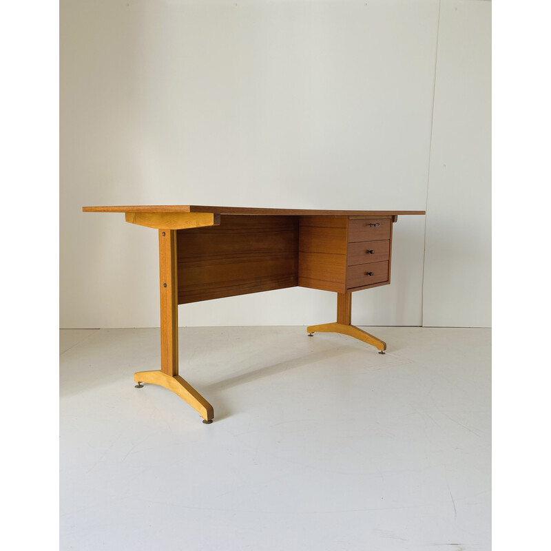 Vintage italian teak and cherry wood desk, 1960s