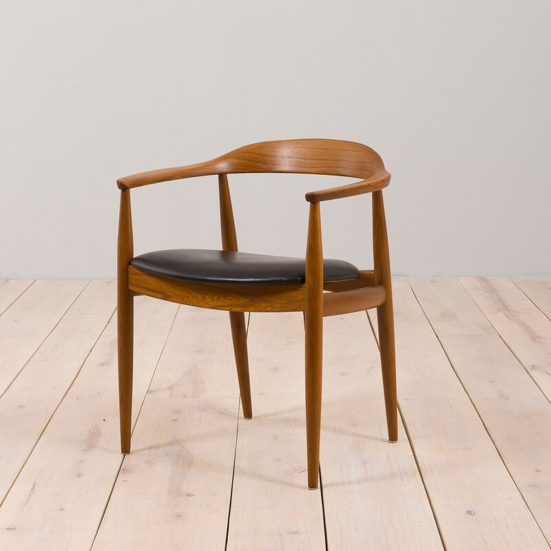 Vintage teak en zwart lederen fauteuil van Illum Wilkkelso voor Niels Eilersen, Denemarken 1960