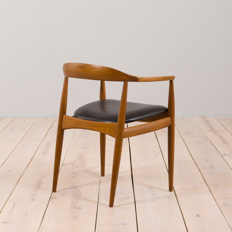 Fauteuil vintage en teck et cuir noir par Illum Wilkkelso pour Niels Eilersen, Danemark 1960