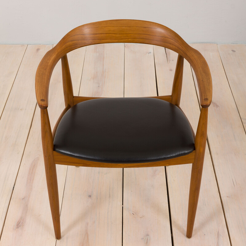 Vintage teak and black leather armchair by Illum Wilkkelso for Niels Eilersen, Denmark 1960s