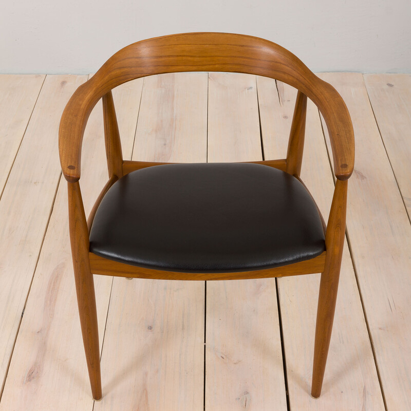 Vintage teak en zwart lederen fauteuil van Illum Wilkkelso voor Niels Eilersen, Denemarken 1960