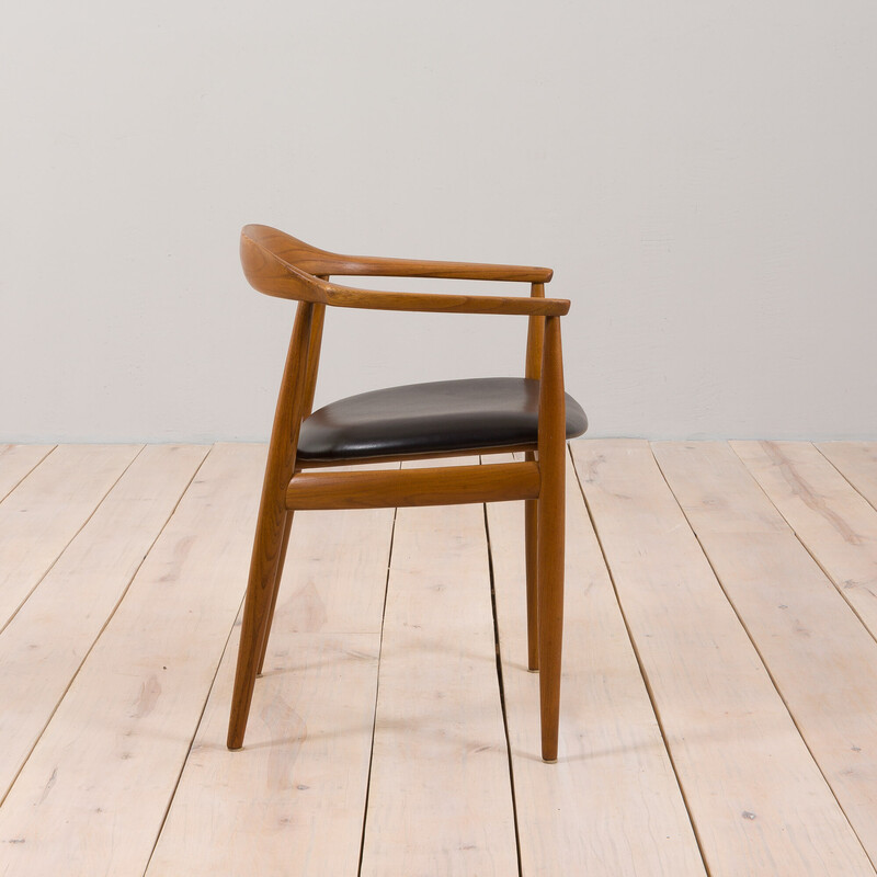 Vintage teak en zwart lederen fauteuil van Illum Wilkkelso voor Niels Eilersen, Denemarken 1960