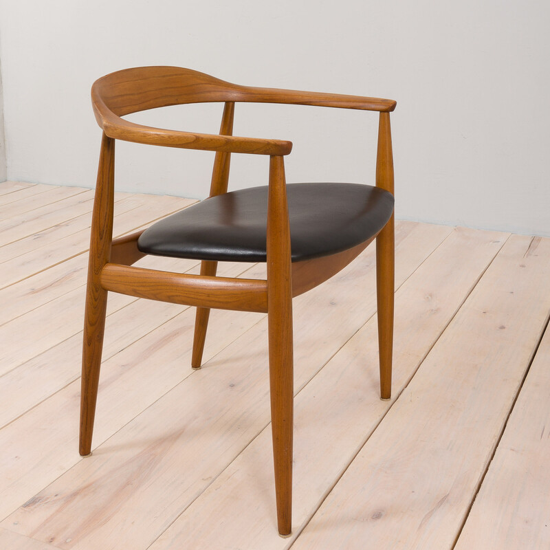 Vintage teak and black leather armchair by Illum Wilkkelso for Niels Eilersen, Denmark 1960s