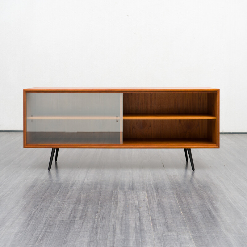 Vintage sideboard in glass and teak, 1960s