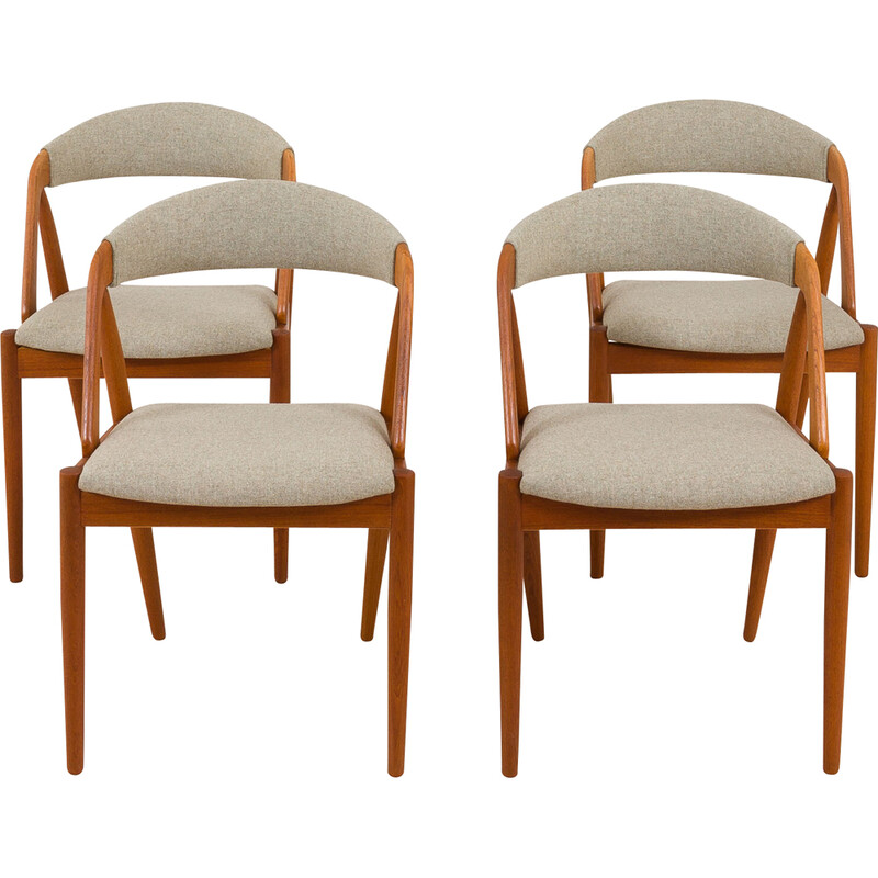 Set of 4 vintage model 31 chairs in teak and gray wool by Kai Kristiansen for Schou Andersen, 1960s