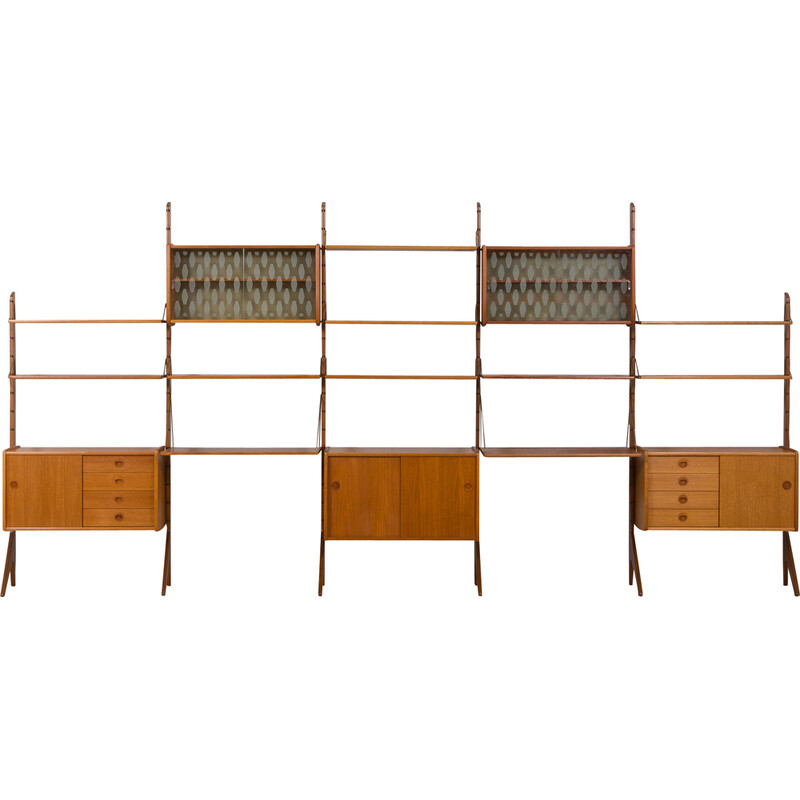 Scandinavian vintage 5 bay Ergo teak wall unit by J. Texman, 1960s