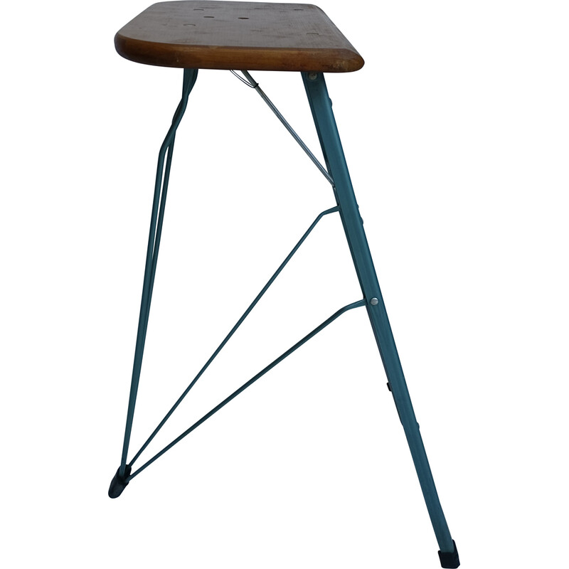 Vintage architect's folding stool in wood and metal, 1950
