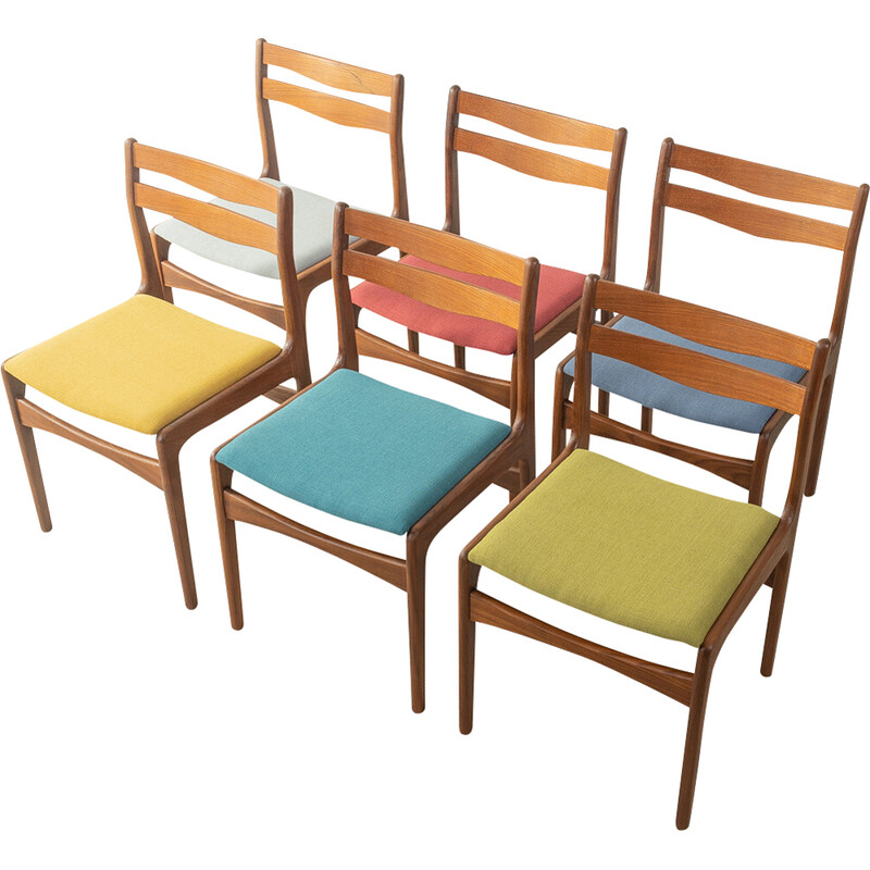 Set van 6 vintage teakhouten eetkamerstoelen, Denemarken 1960