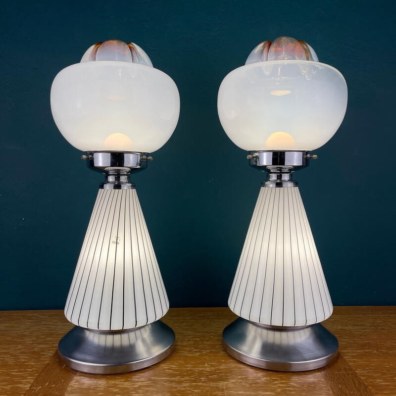 Paar Tischlampen aus weißem Muranoglas Vetri Murano 004, Italien 1970er Jahre