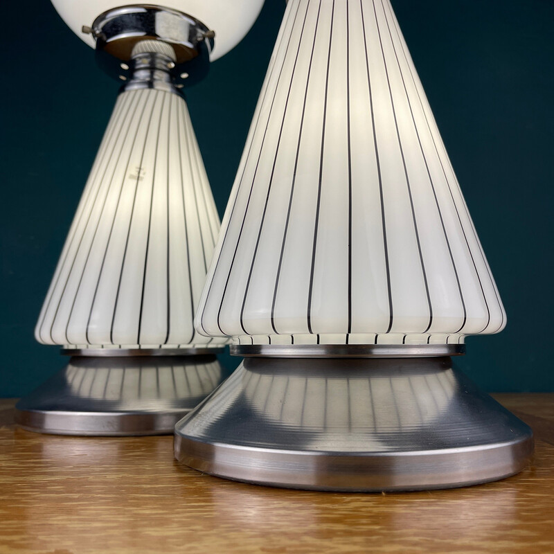 Coppia di lampade da tavolo vintage in vetro di Murano bianco Vetri Murano 004, Italia anni '70