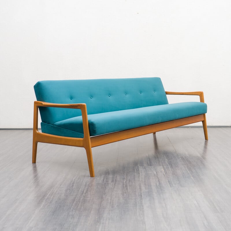 Vintage-Sofa mit ausklappbarer Funktion aus Kirschholz, 1960er Jahre