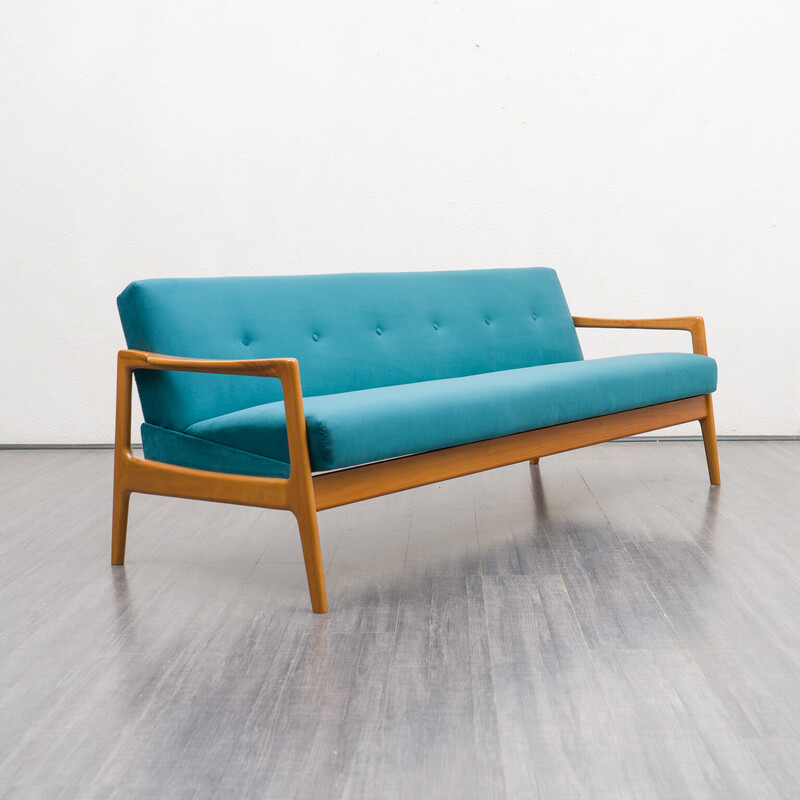 Vintage sofa with fold-out function in cherrywood, 1960s