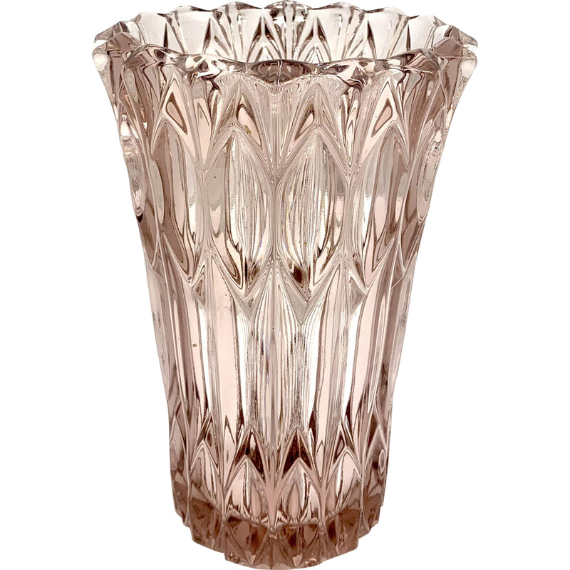 Vintage roze kristallen vaas, Tsjechië 1960